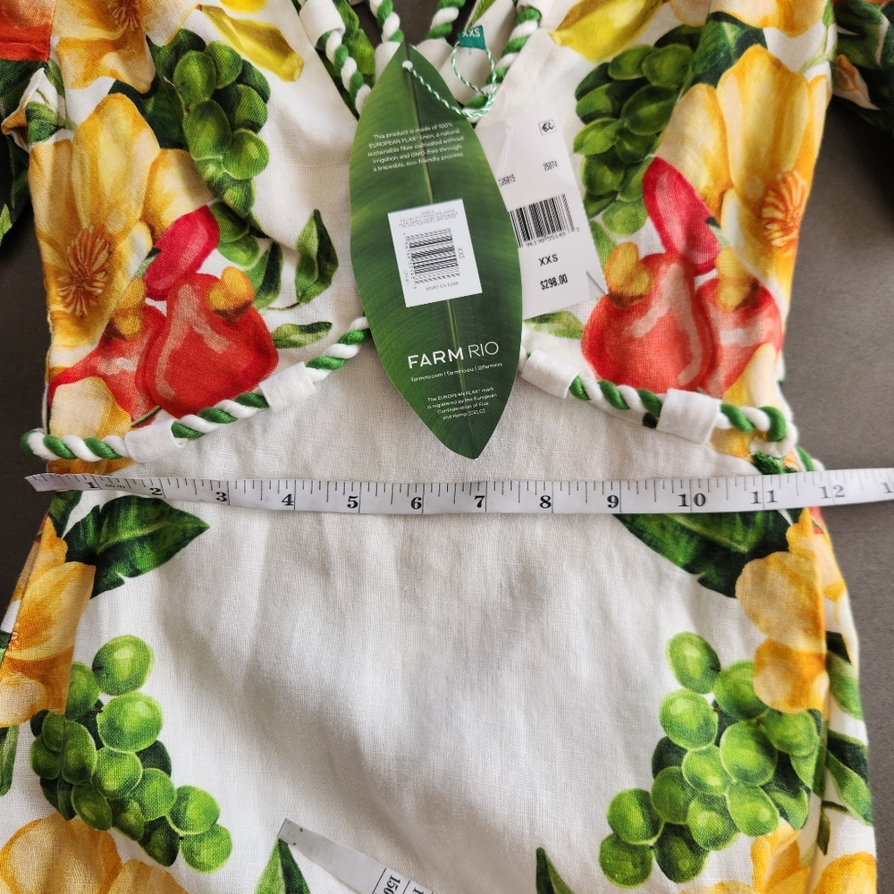 Farm Rio Linen Picnic Flowers Maxi Dress Size XXS NWT Off White $298 - Picture 13 of 14
